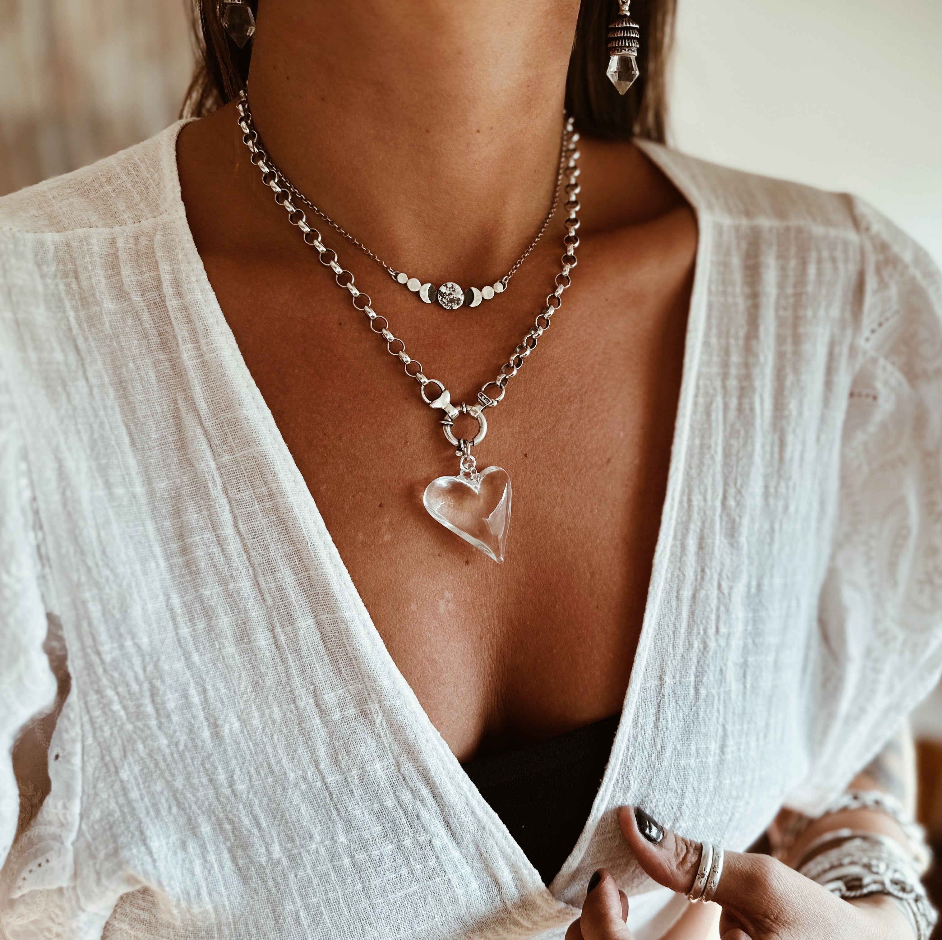 Collar Heart of Glass + Cadena Rolo Mediana 45 cm