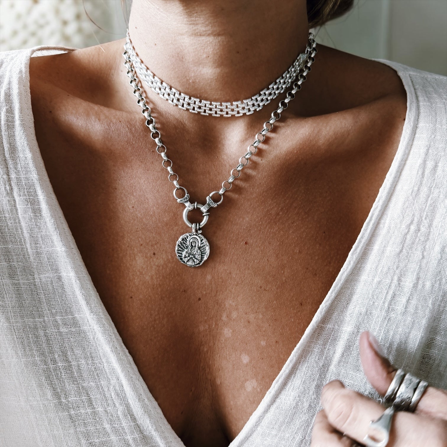 Colgante Medalla María Milagrosa - Redonda Plata