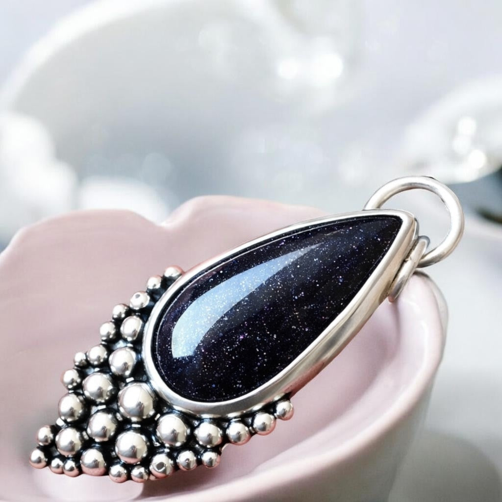 Colgante Gota Empelotada XL - Blue Goldstone