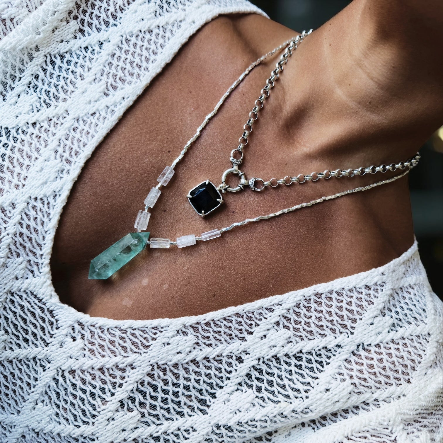 Colgante Tótem Fluorita y cuarzos