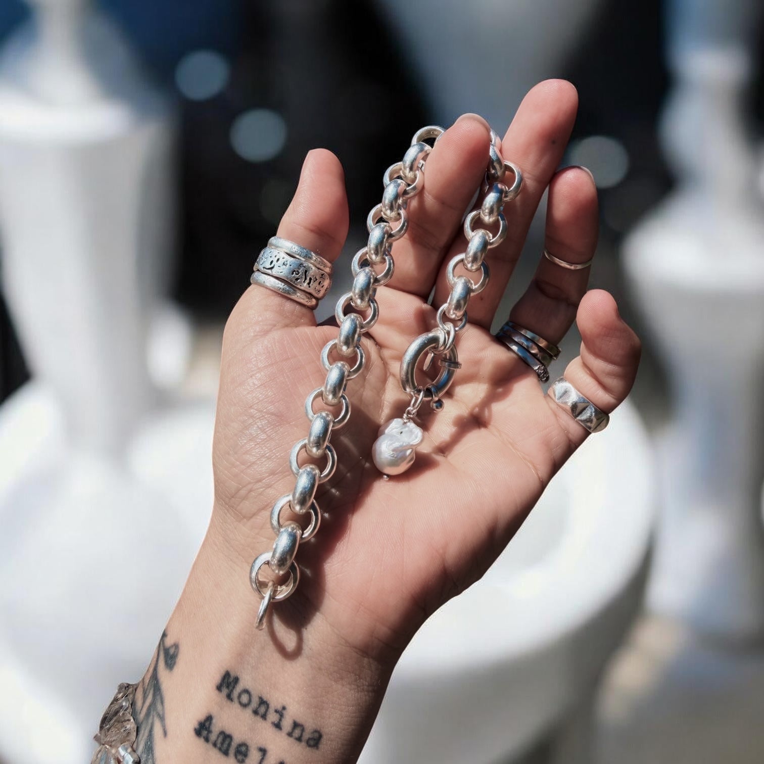 Pulsera Rolo Chunky + perla barroca