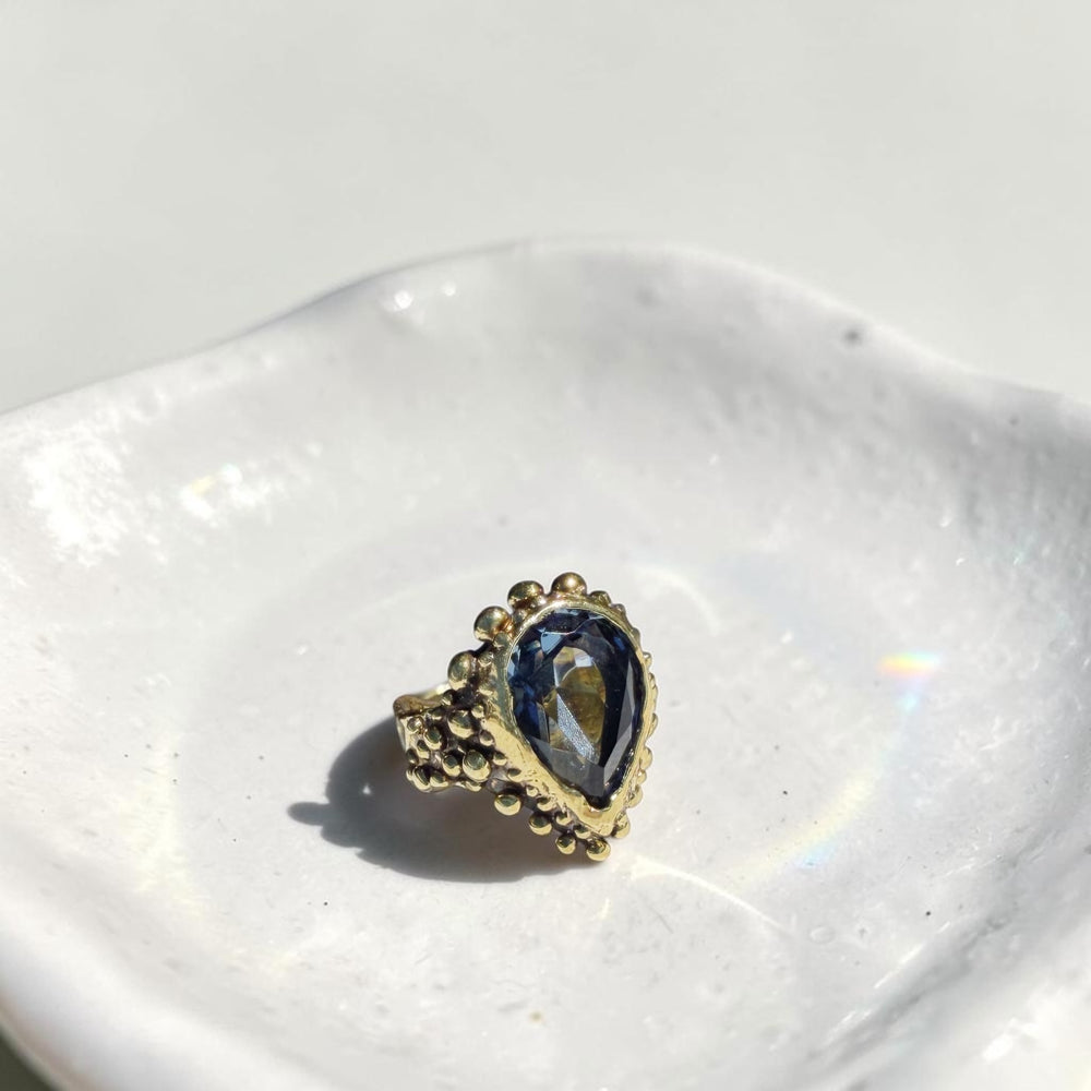 Anillo Gota Pomposa Bronce - Topacio Azul