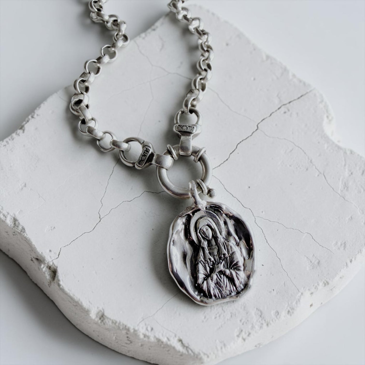Colgante Medalla María Milagrosa - Oval Plata