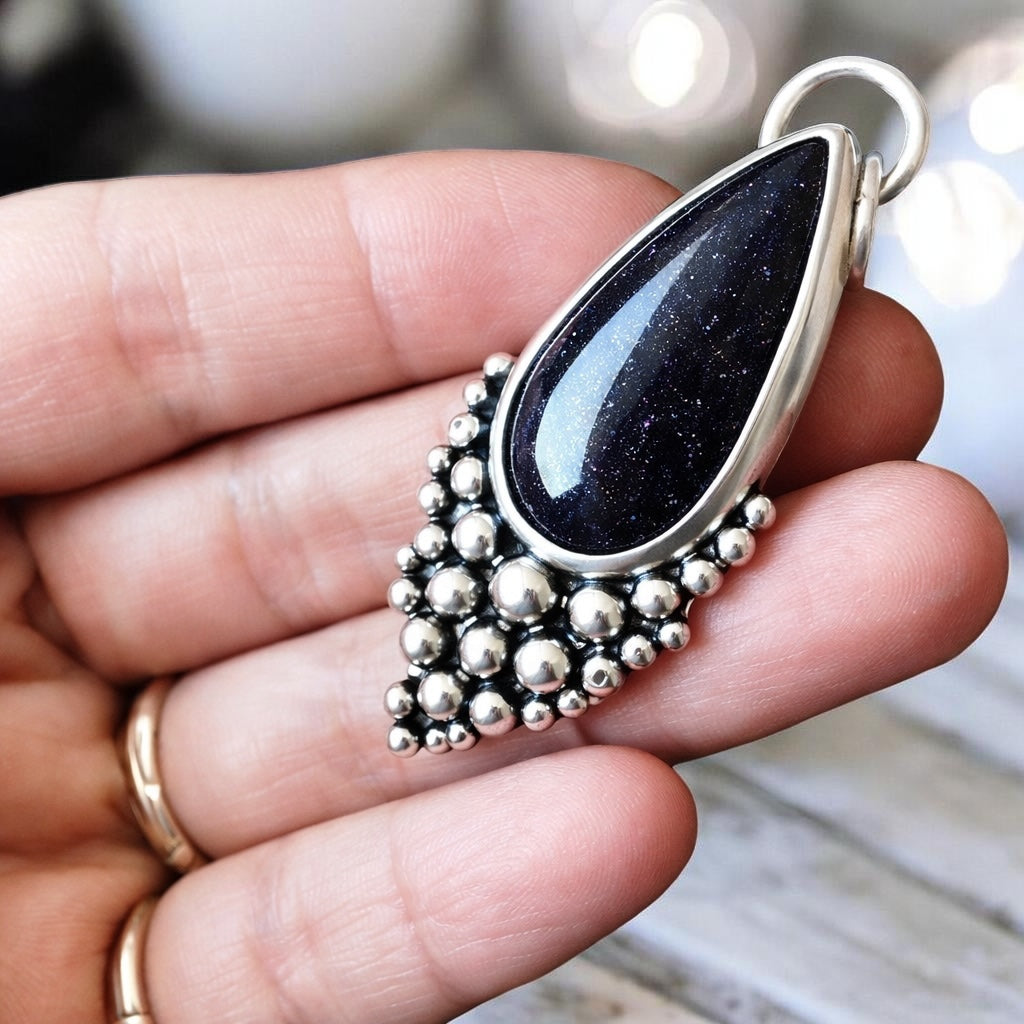 Colgante Gota Empelotada XL - Blue Goldstone