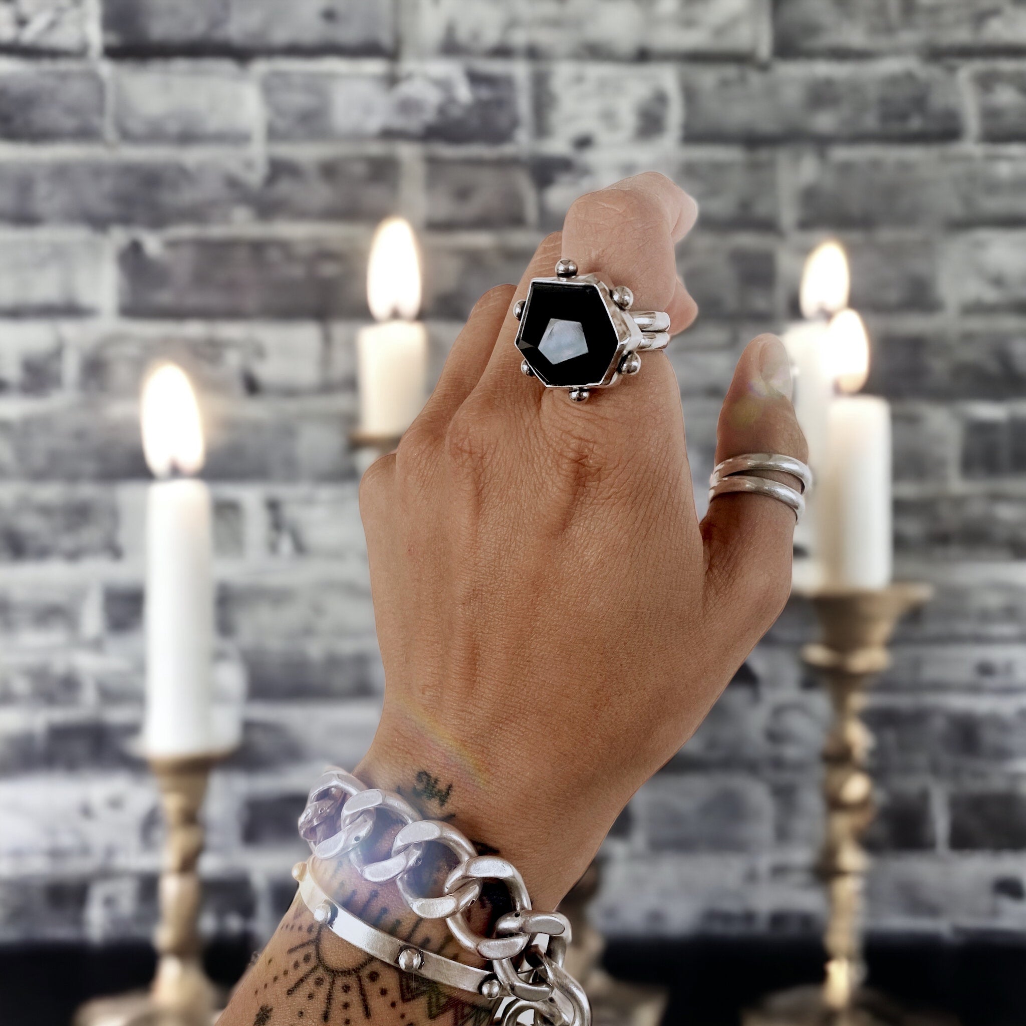 Anillo Desigual Rock Obsidiana