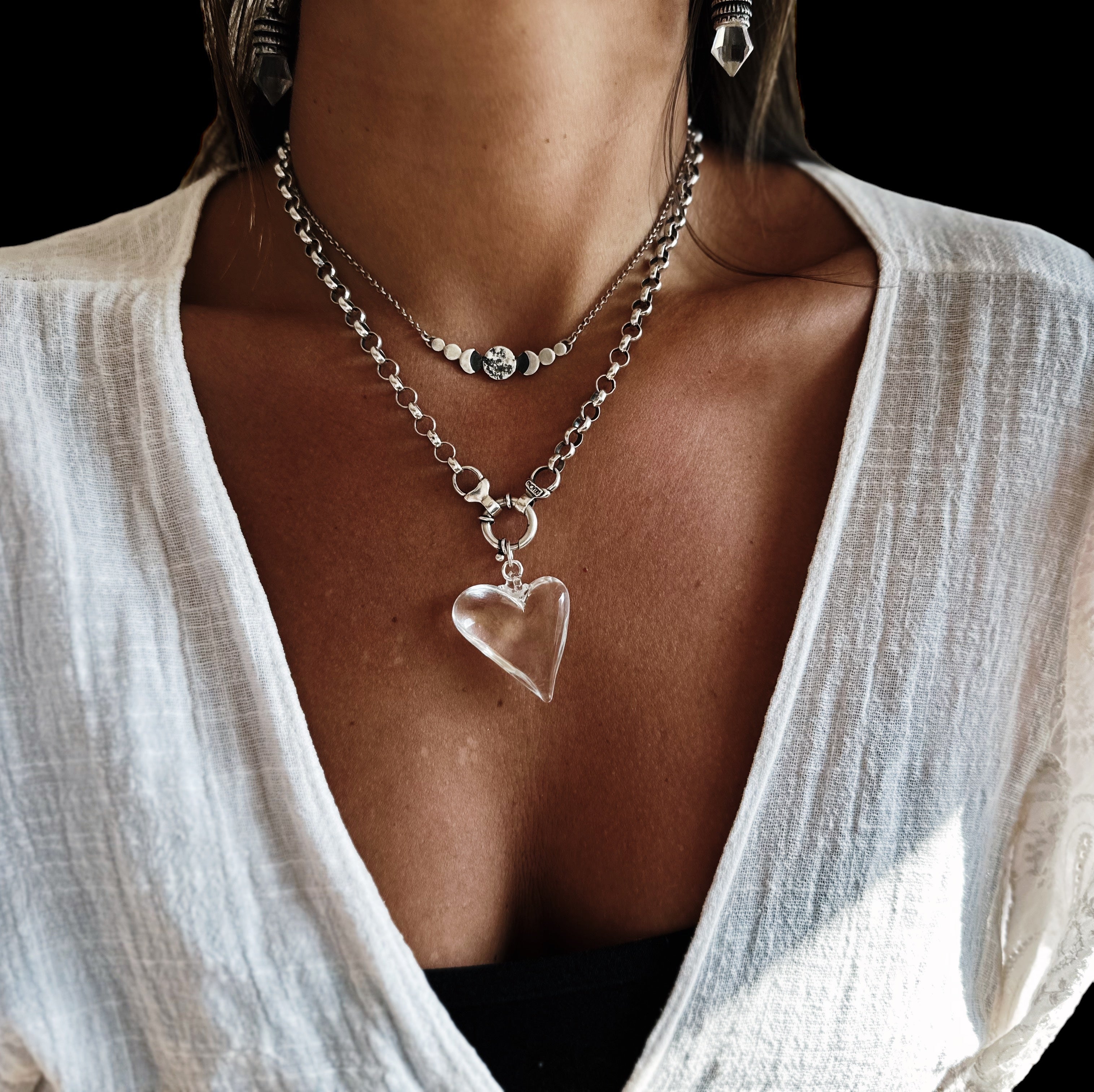 Collar Heart of Glass + Cadena Rolo Mediana 45 cm