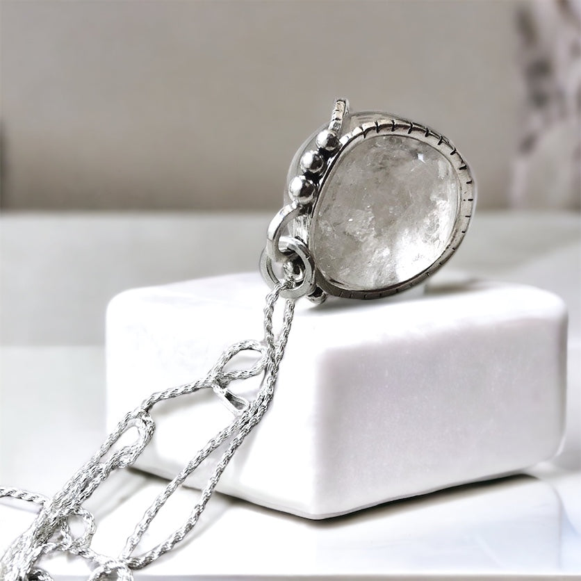 Colgante Halo Clasico Antiestress Cuarzo Transparente "XL"