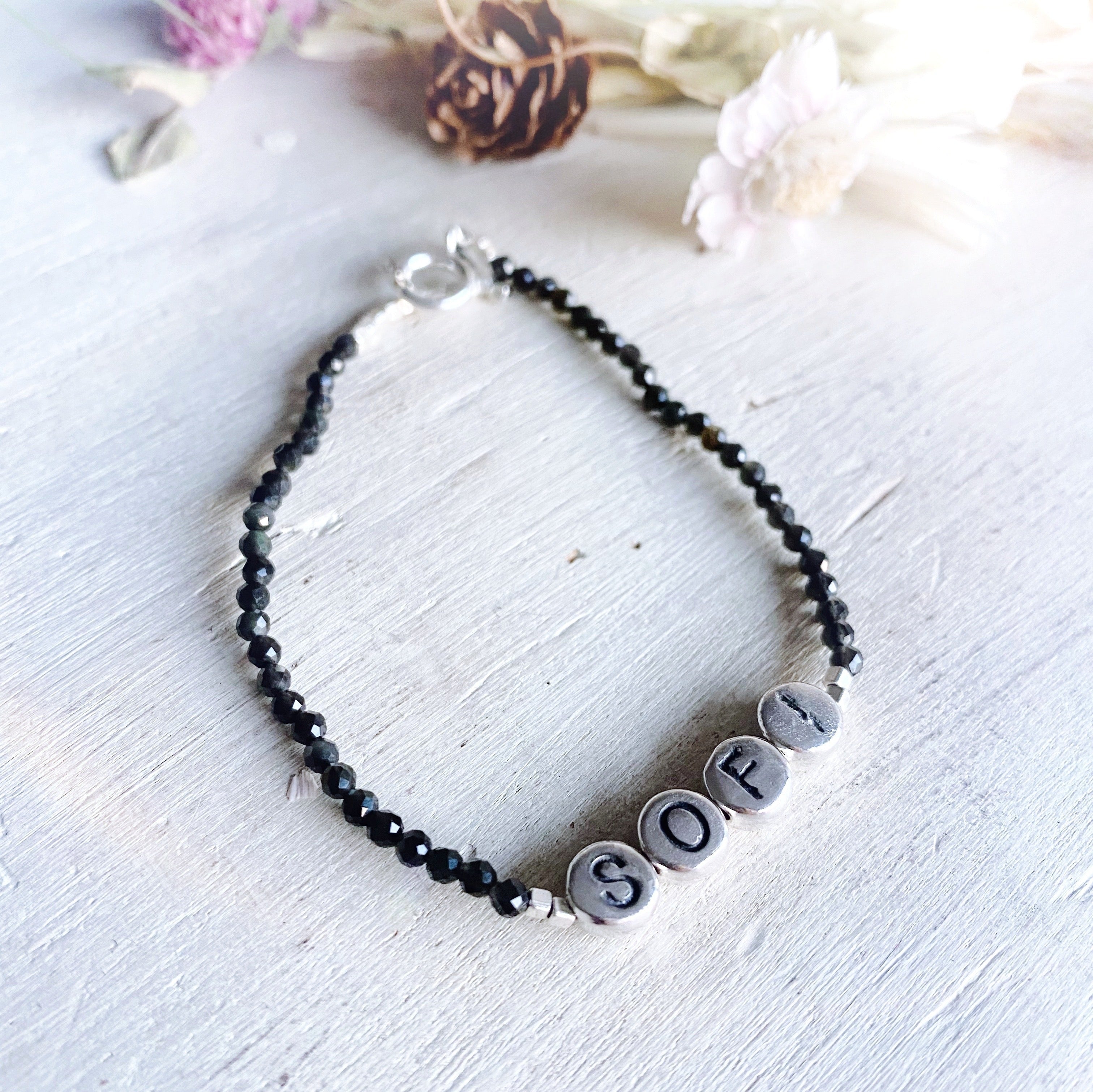 Pulsera Piedras Naturales+ Letras Nombre Plata (varias piedras)