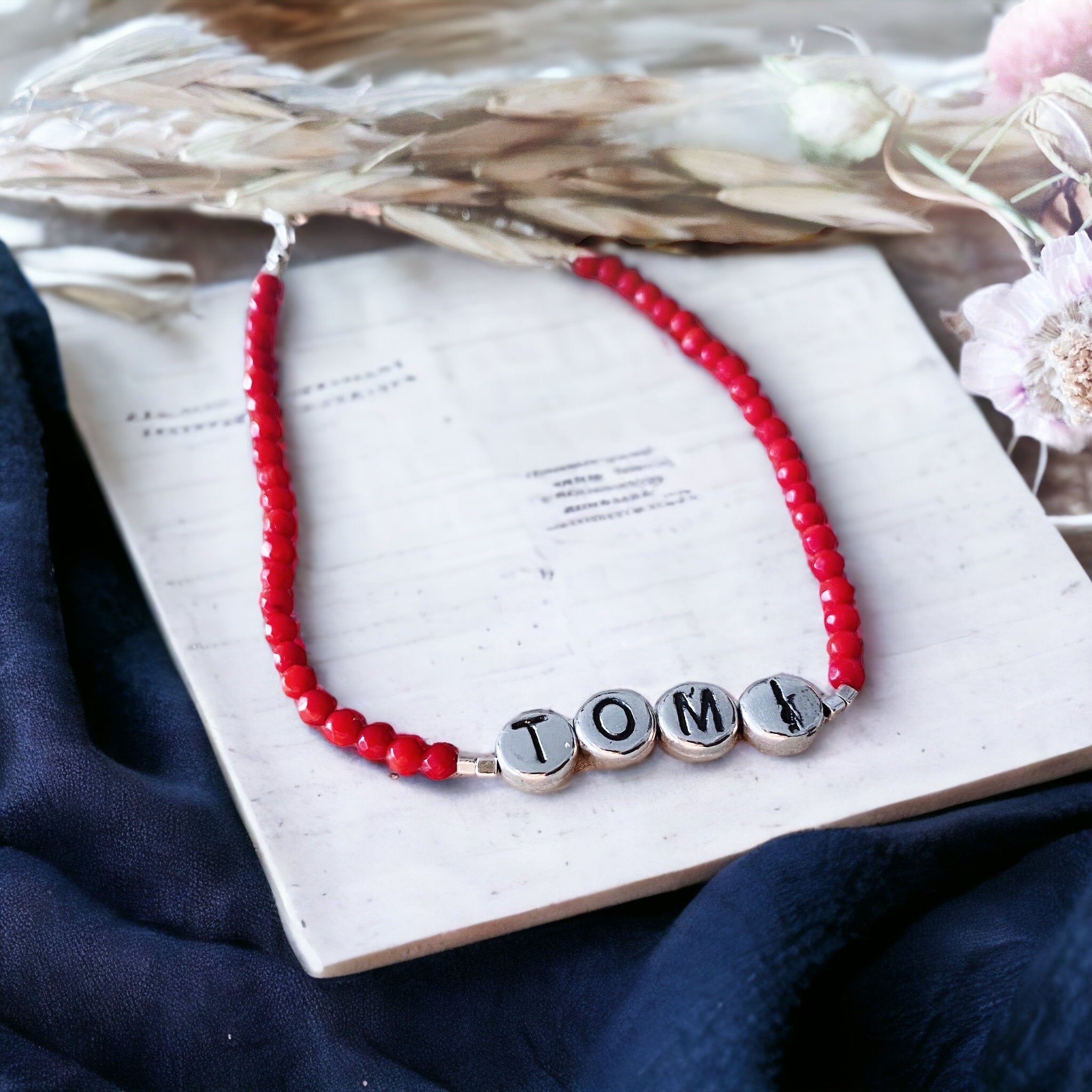 Pulsera Piedras Naturales+ Letras Nombre Plata (varias piedras)