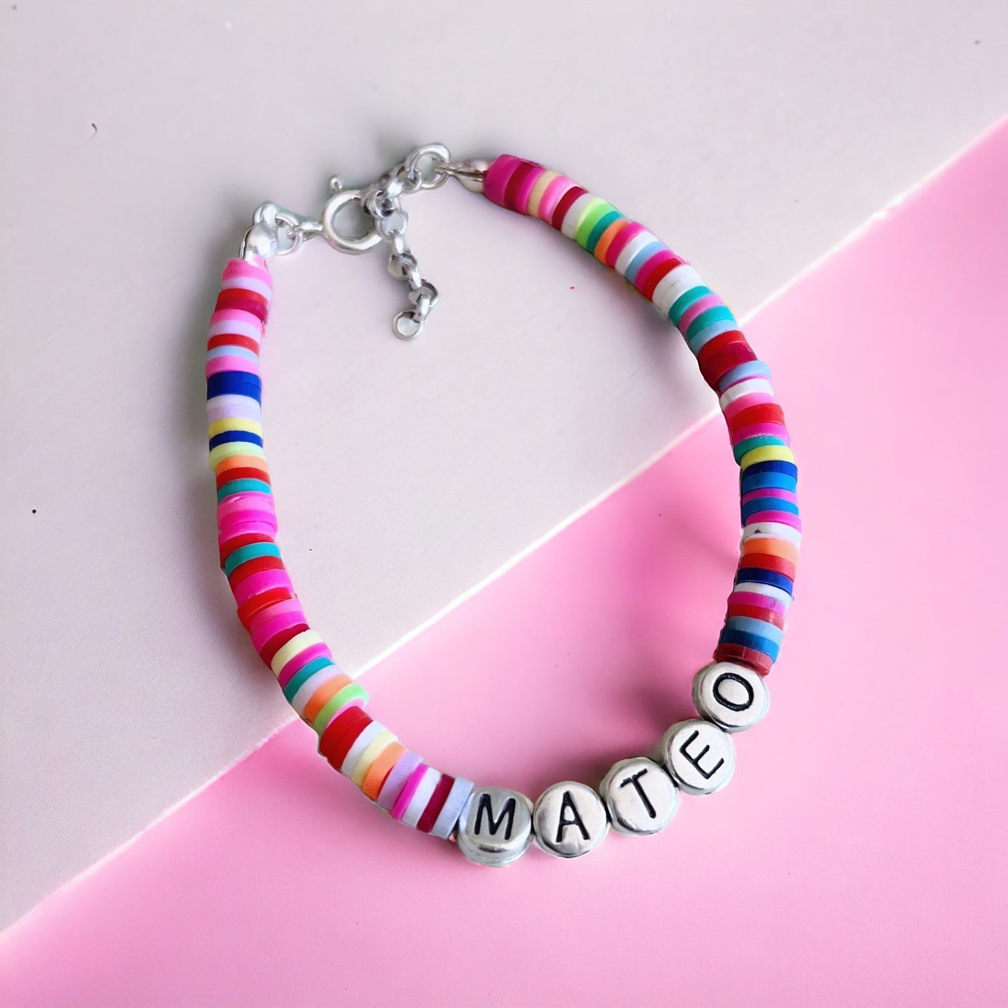 Pulsera Colores + Letras Plata Nombre