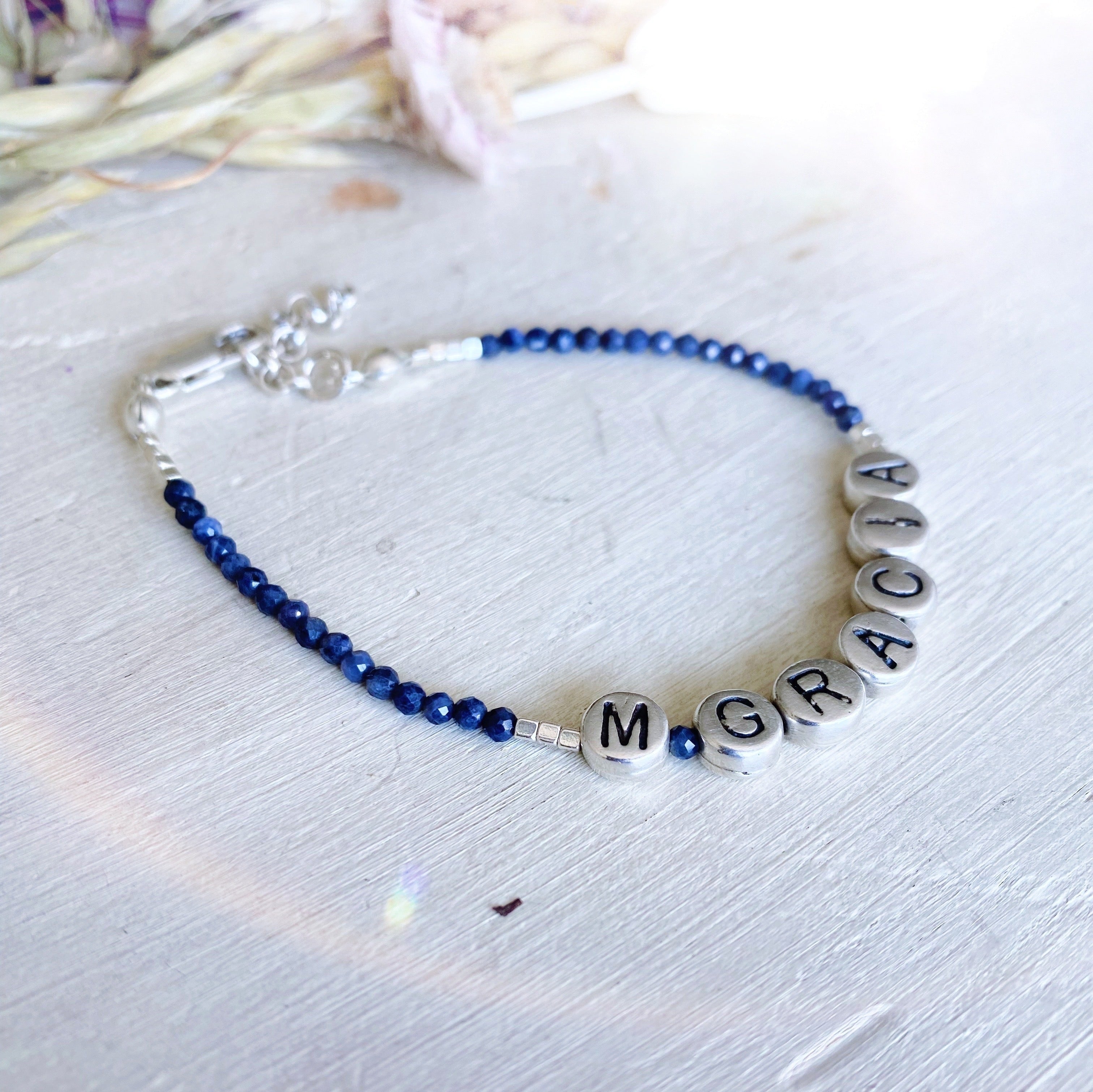 Pulsera Piedras Naturales+ Letras Nombre Plata (varias piedras)