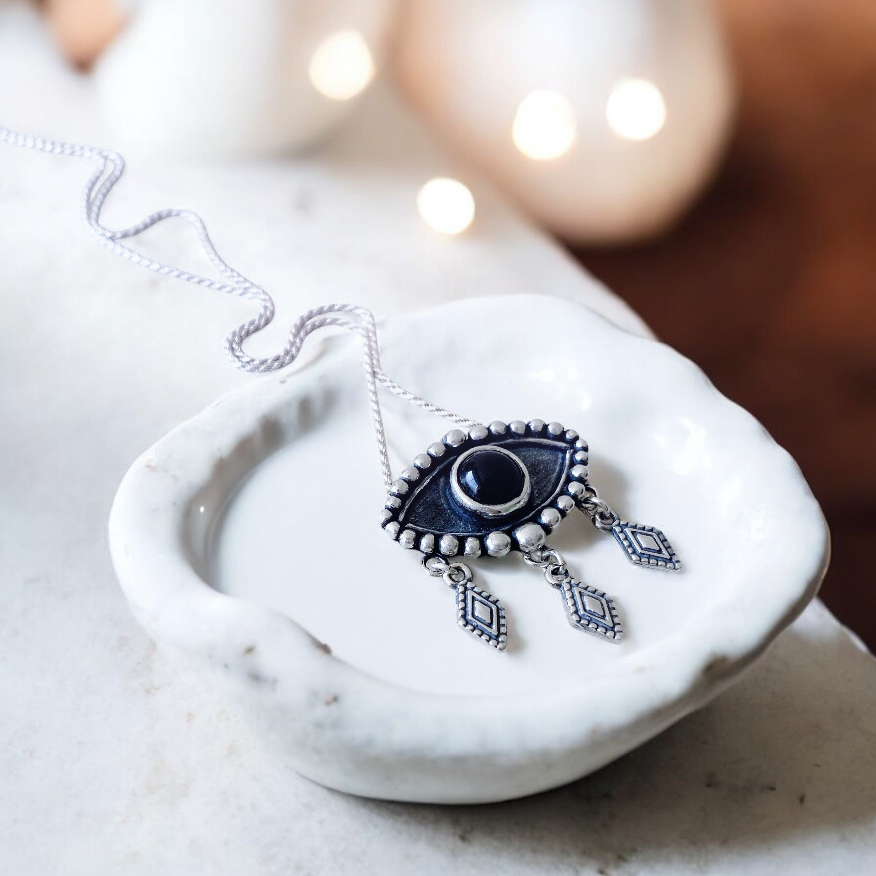 Colgante Ojo Flamenco Onix y Rombos