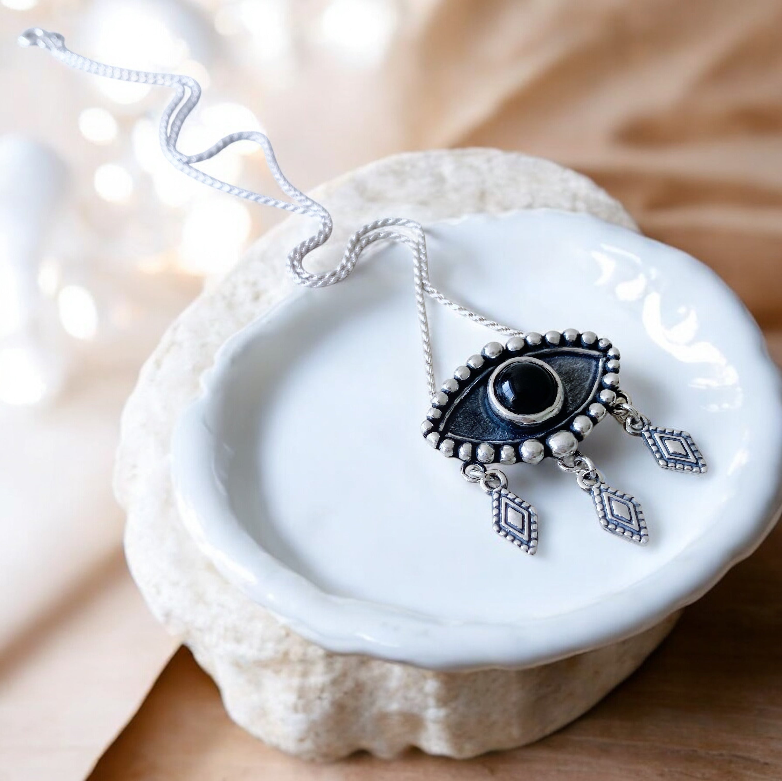 Colgante Ojo Flamenco Onix y Rombos