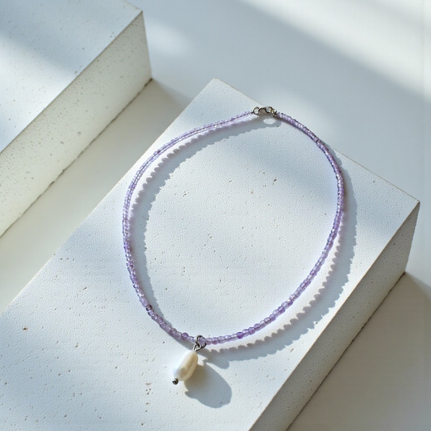 Collar Amatistas y perla