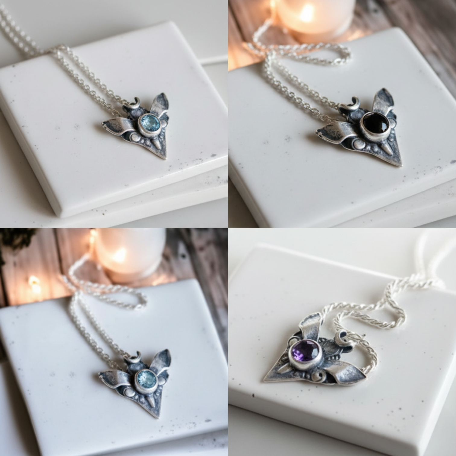 Collar Polilla / distintas piedras + Cadena