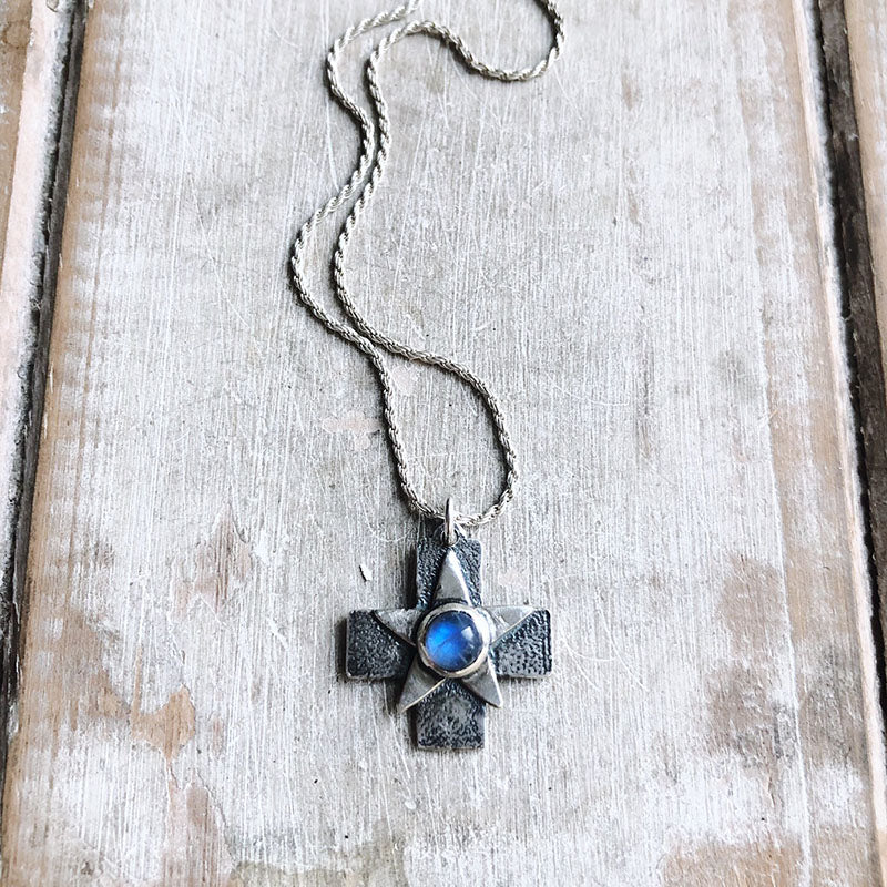 Colgante Cross Star Piedra Luna