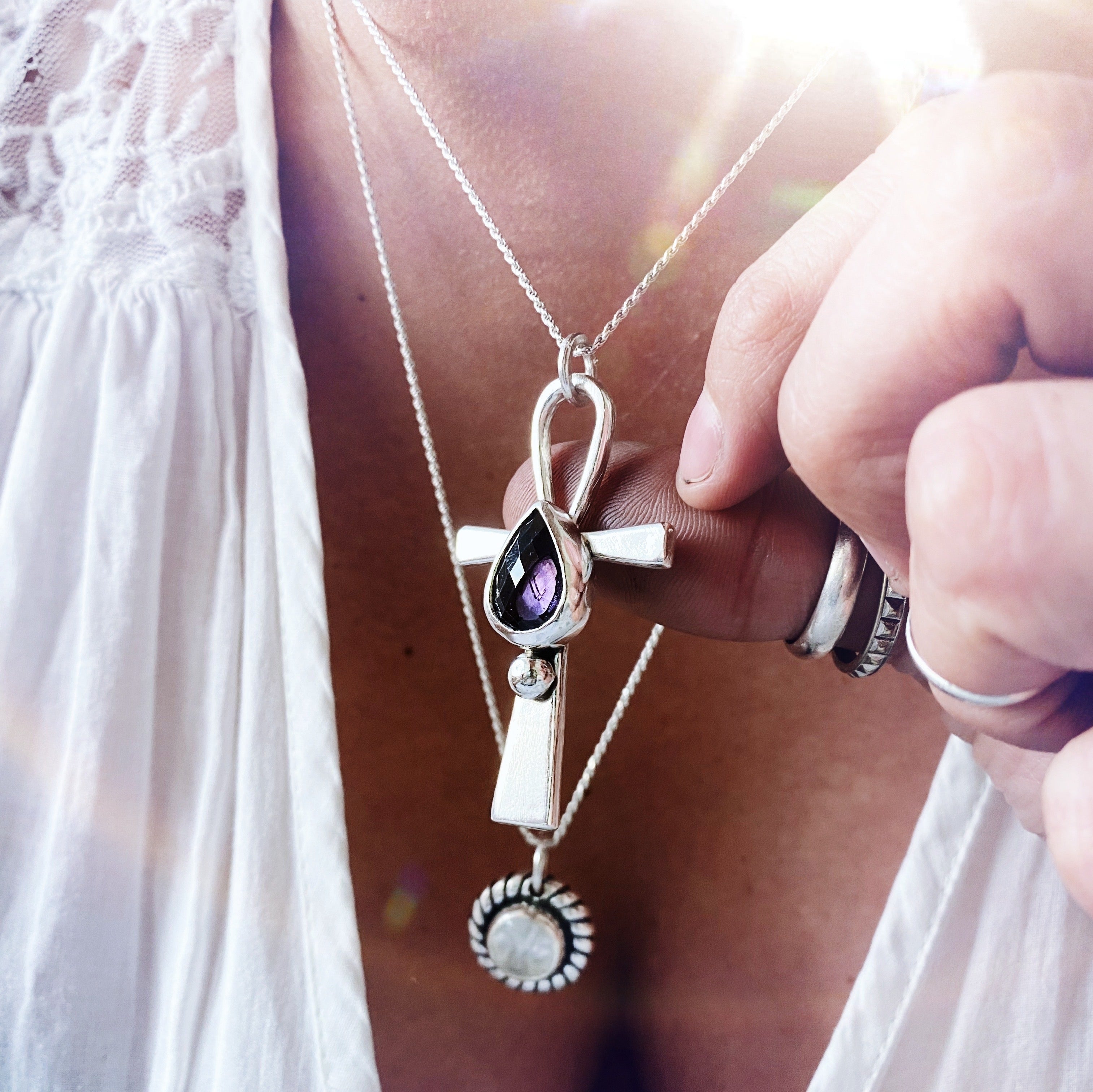 Colgante Cruz Ankh / Gota Amatista
