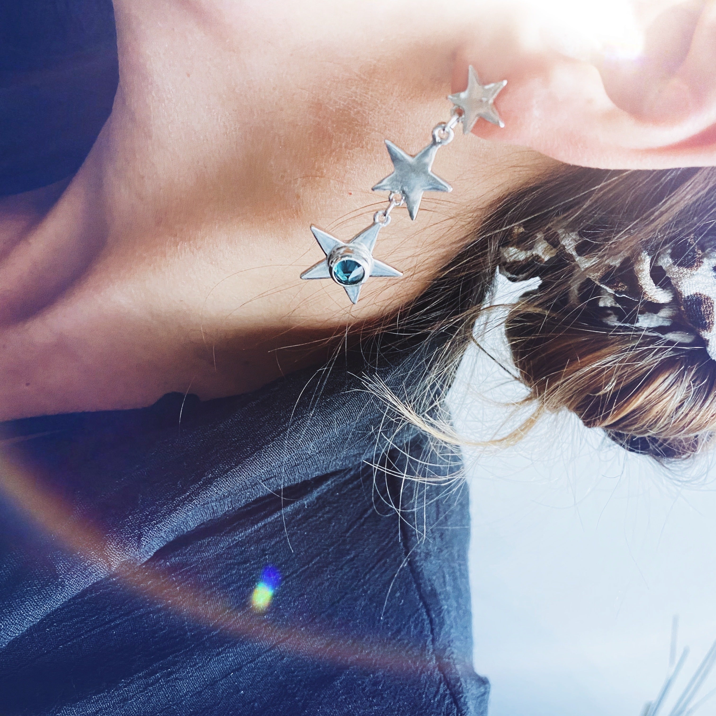Aros Estrellados Topacio London Blue - PREVENTA