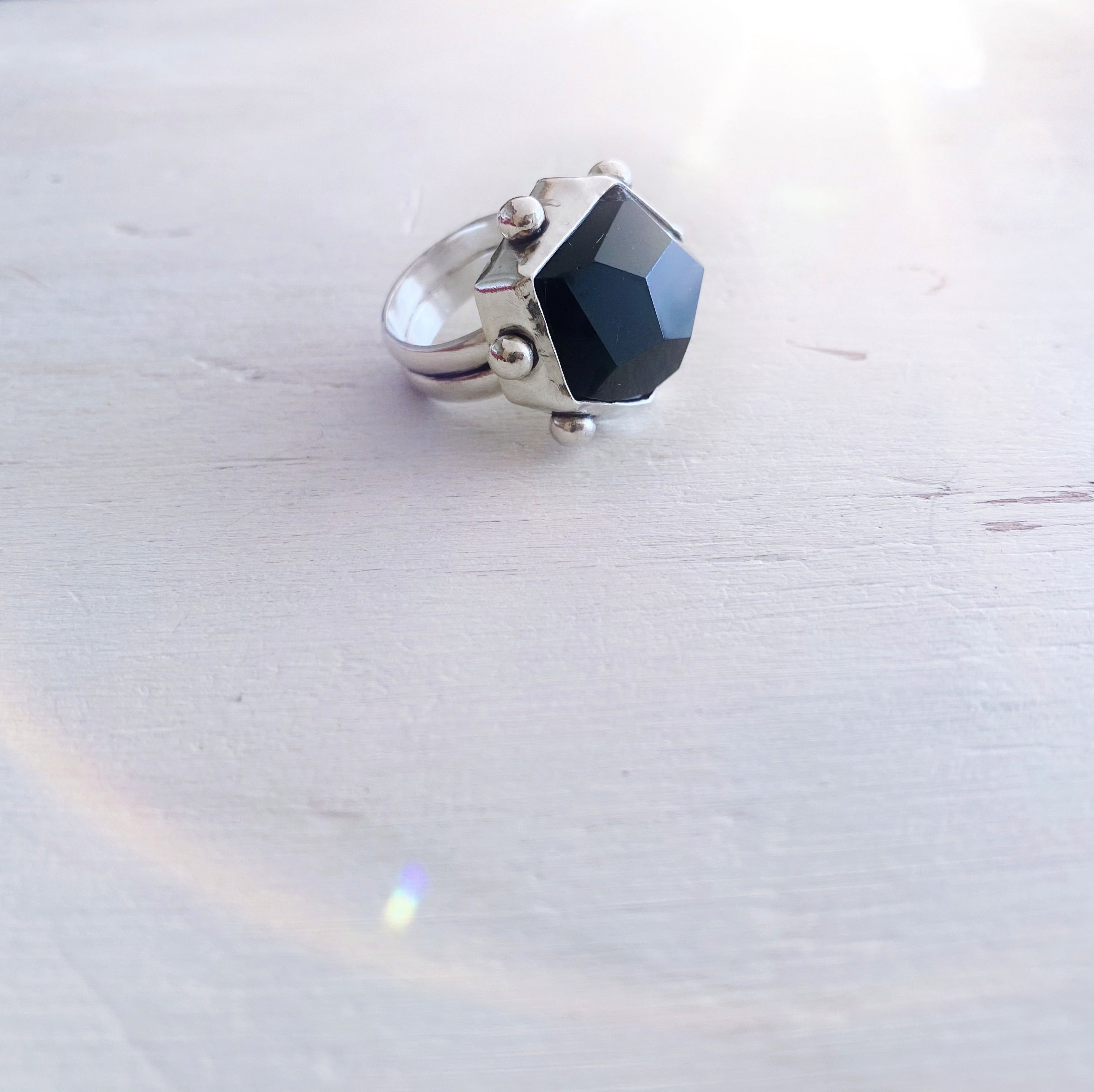 Anillo Desigual Rock Obsidiana