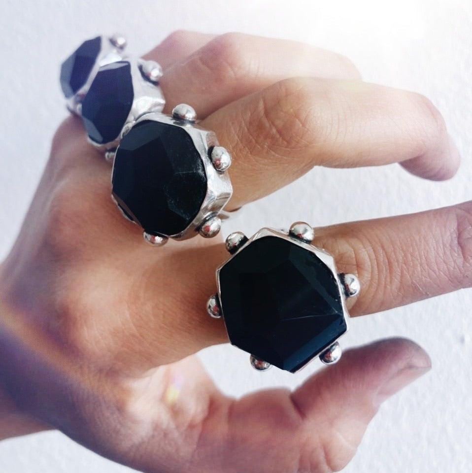 Anillo Desigual Rock Obsidiana