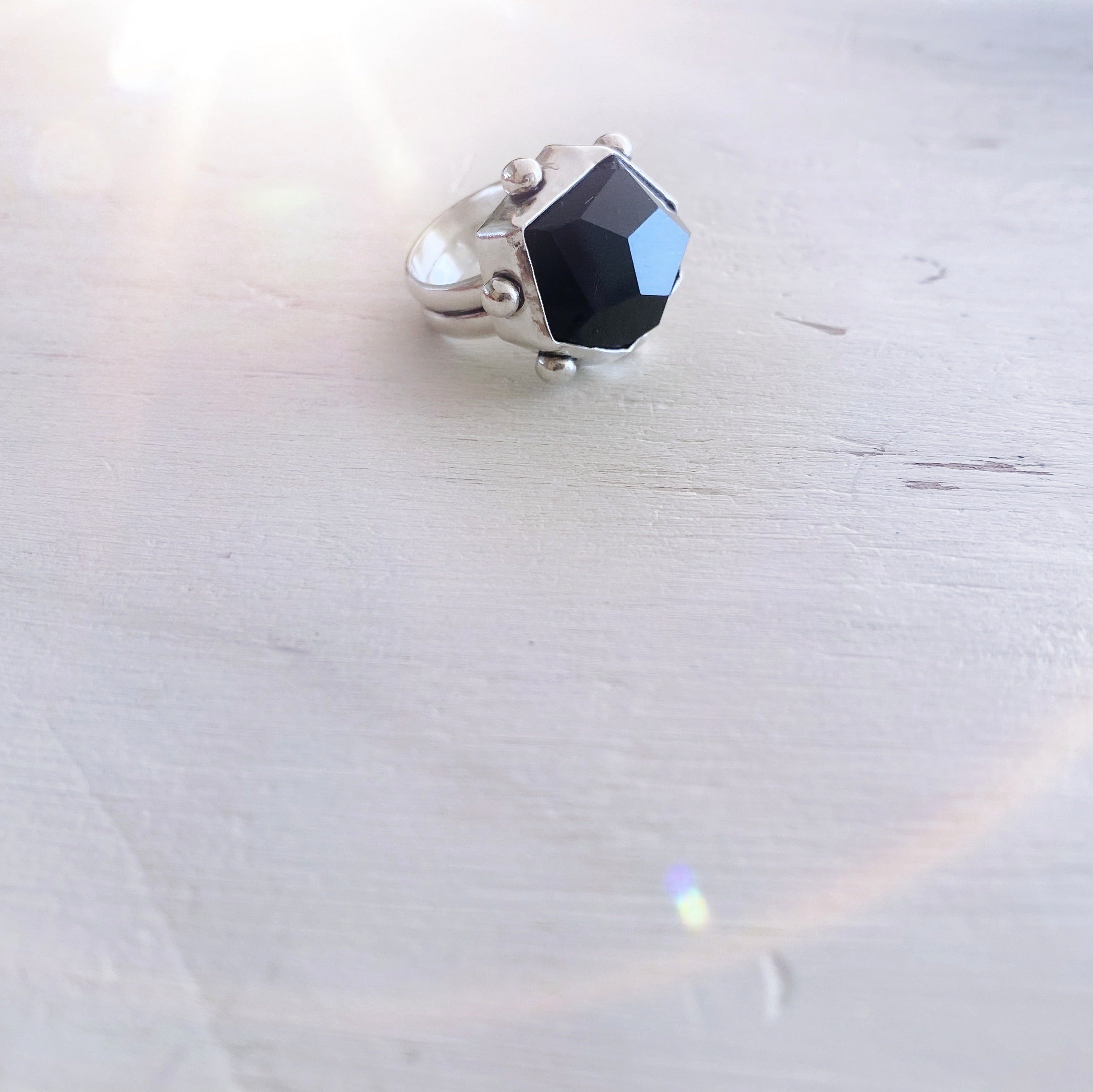 Anillo Desigual Rock Obsidiana