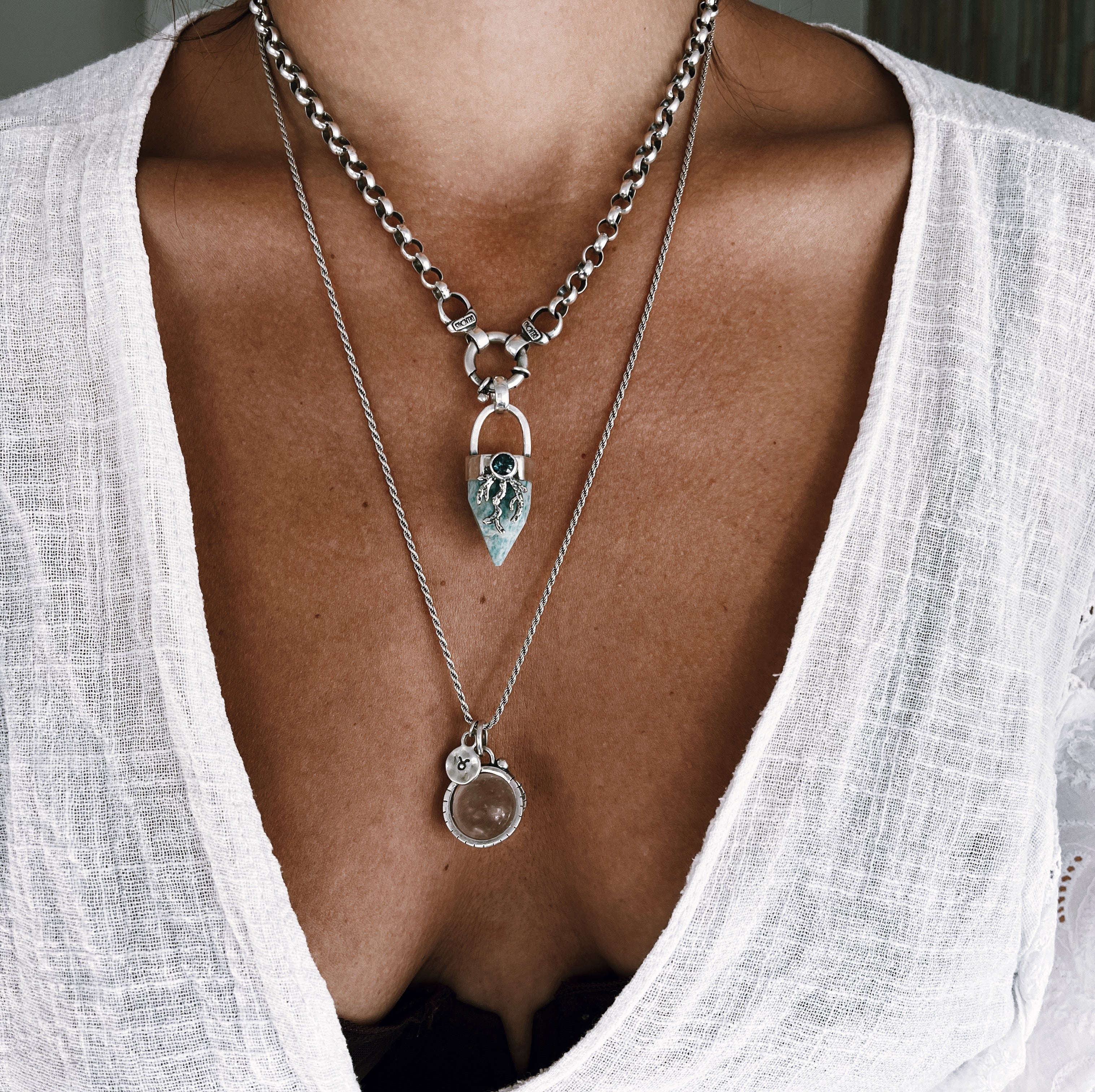 Colgante Punta Amazonita y Coral + TLB - Tienda Delacons Joyas