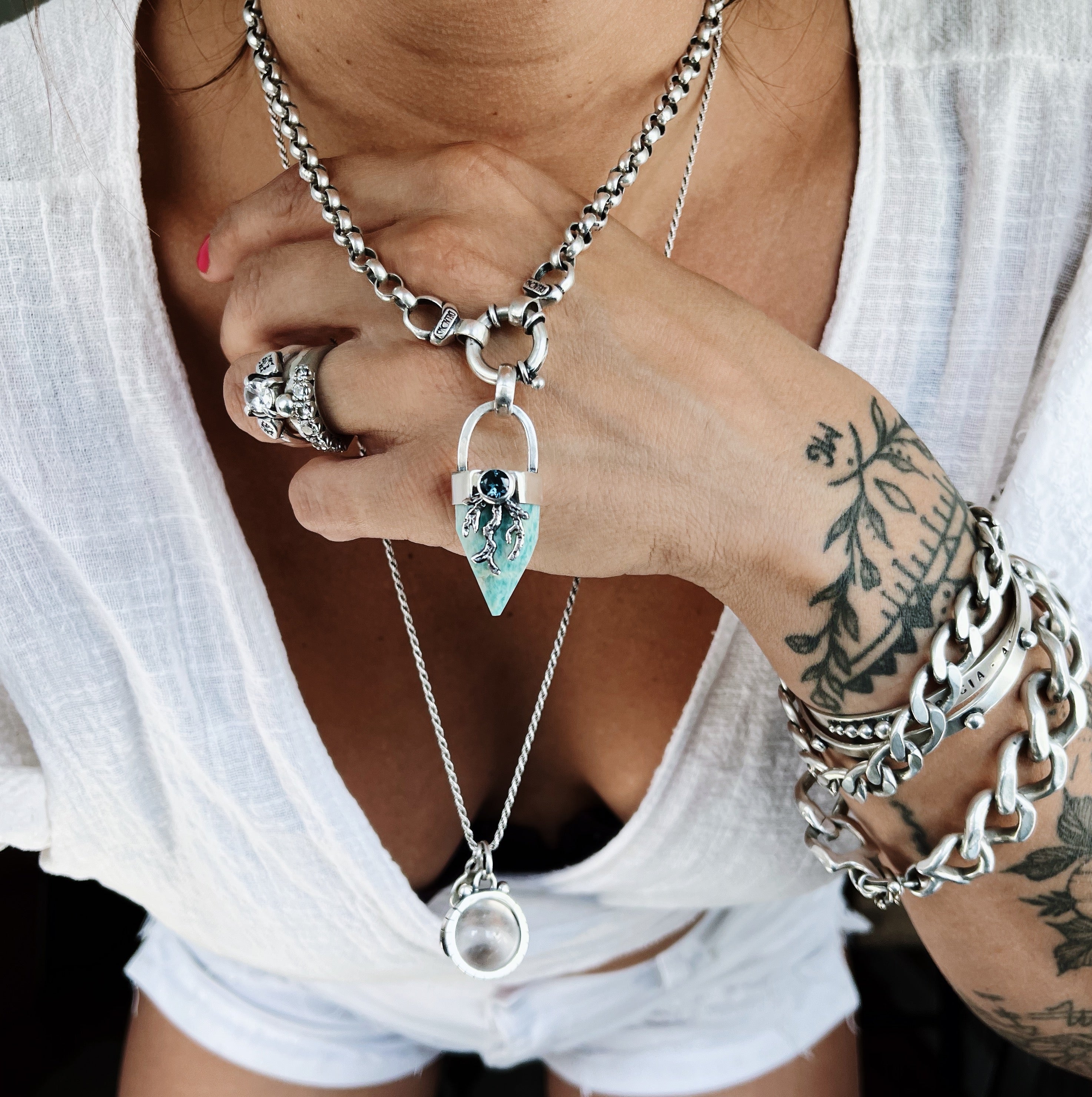 Colgante Punta Amazonita y Coral + TLB - Tienda Delacons Joyas